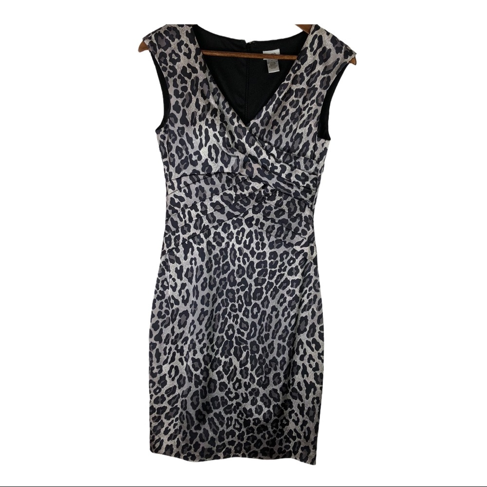 Cache Silver Leopard Print V Neck Sleeveless Dress - image 1